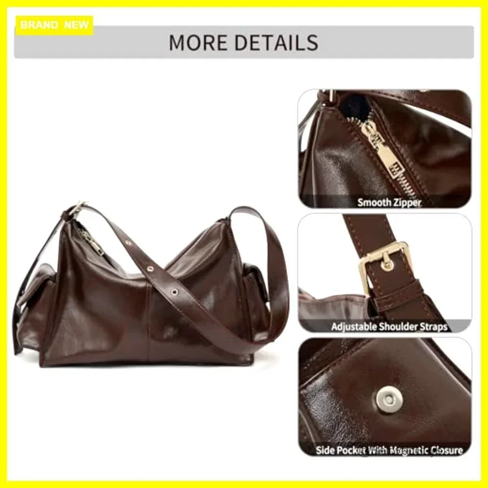 Vegan Leather Hobo Shoulder Bag Adjustable Strap Slouchy Purse
